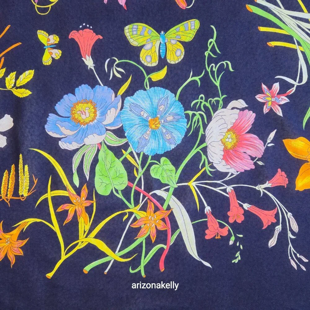 Large Silk Crepe Floral Scarf in Flawless Condition